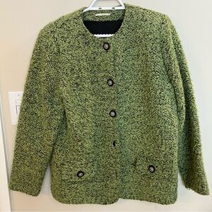 Green Classic Boucle Retro Button-Up Jacket with vintage buttons Boho